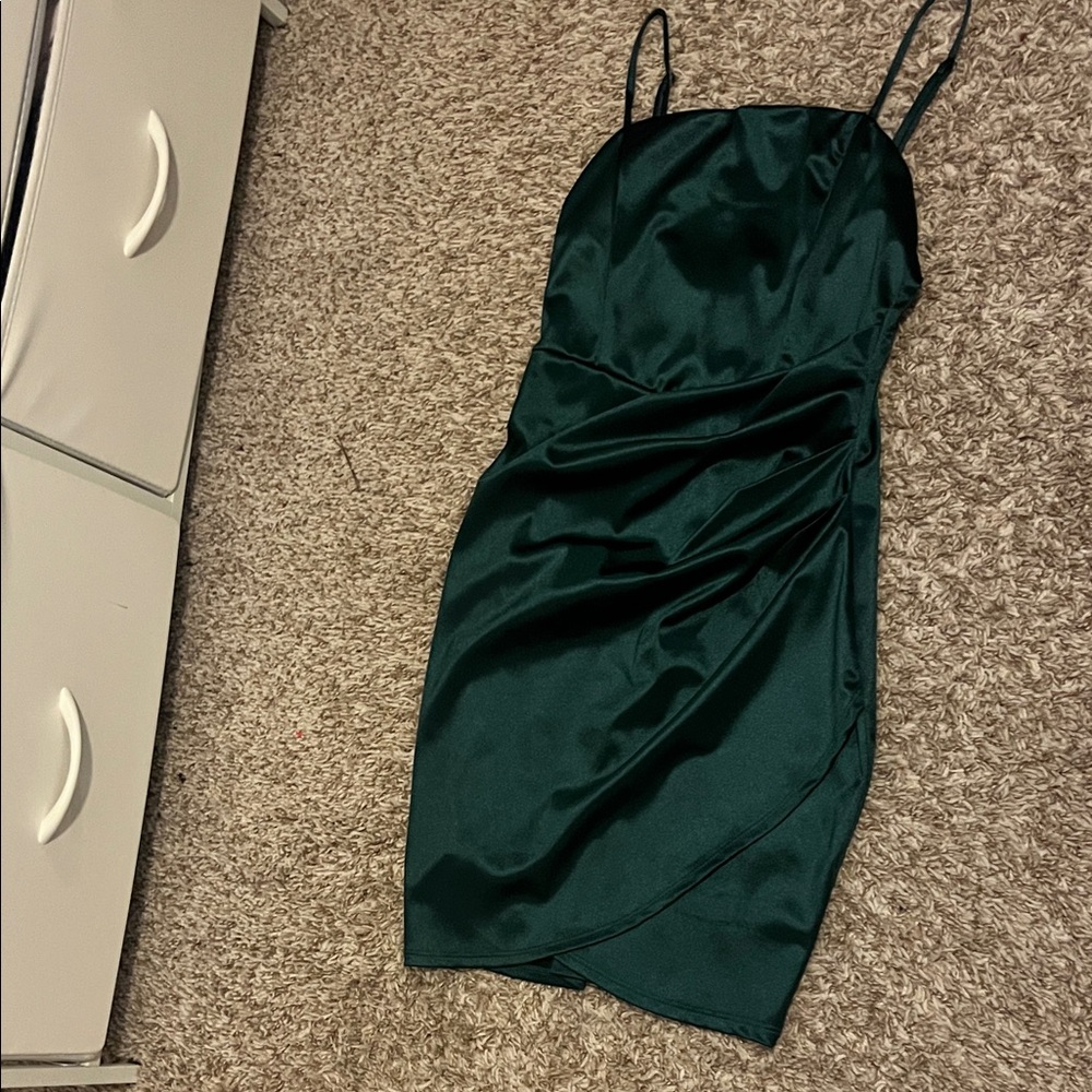 Macy's Dark Green Satin Mini Dress